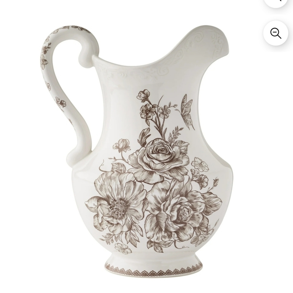 💜 2025 Pioneer Woman Agatha White and Brown Floral Pitcher